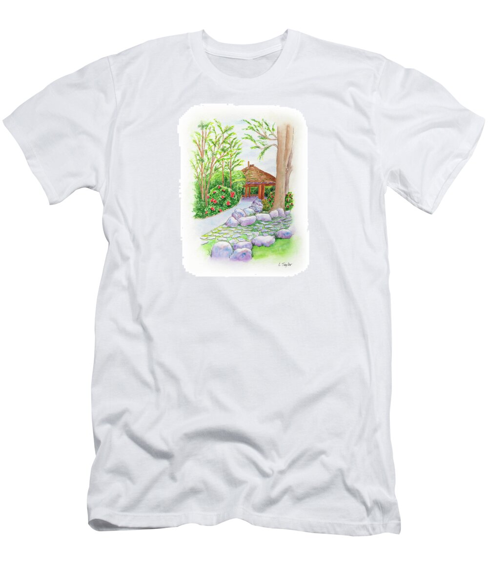 Gazebo T-Shirt featuring the painting Pavilion Pathway by Lori Taylor
