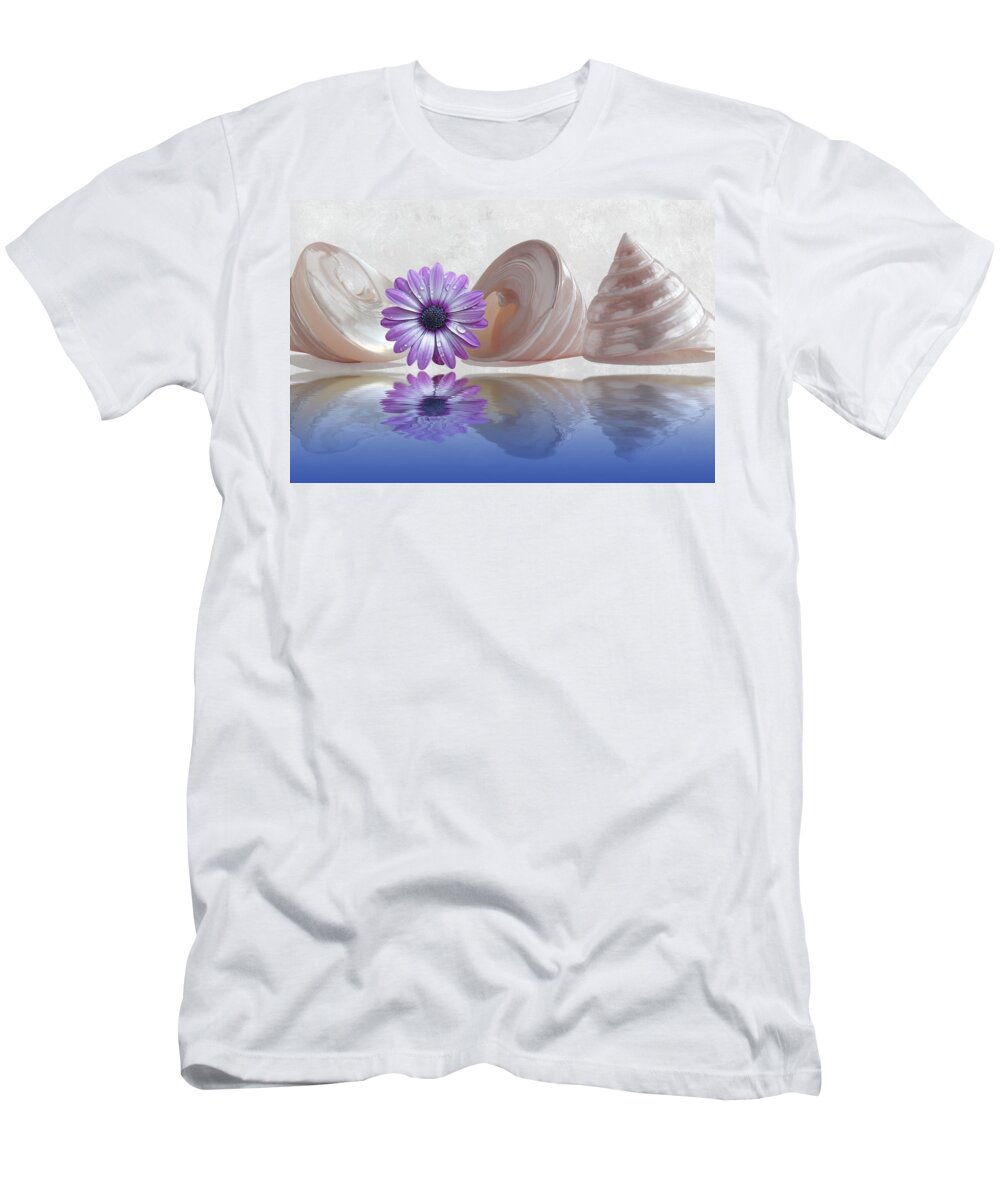 Seashell T-Shirt featuring the photograph Pearl Troca Shells With Daisy Reflections by Gill Billington