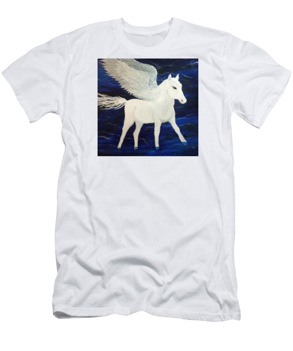 Pegasus T-Shirt featuring the painting Pegasus by Lynne McQueen