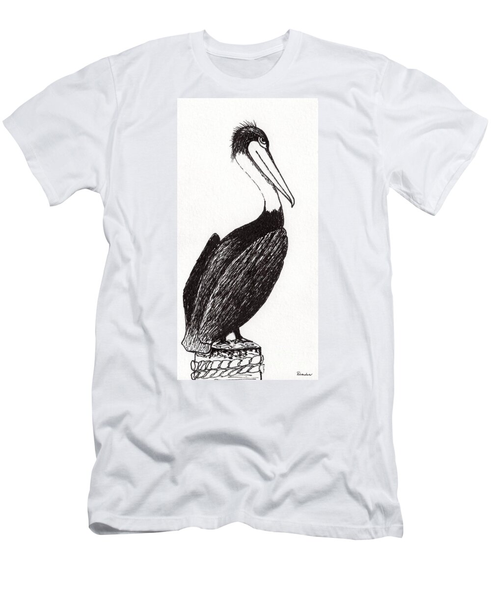 Animals T-Shirt featuring the drawing Pelican Paradise Portrait in Ink C2L by Ricardos Creations