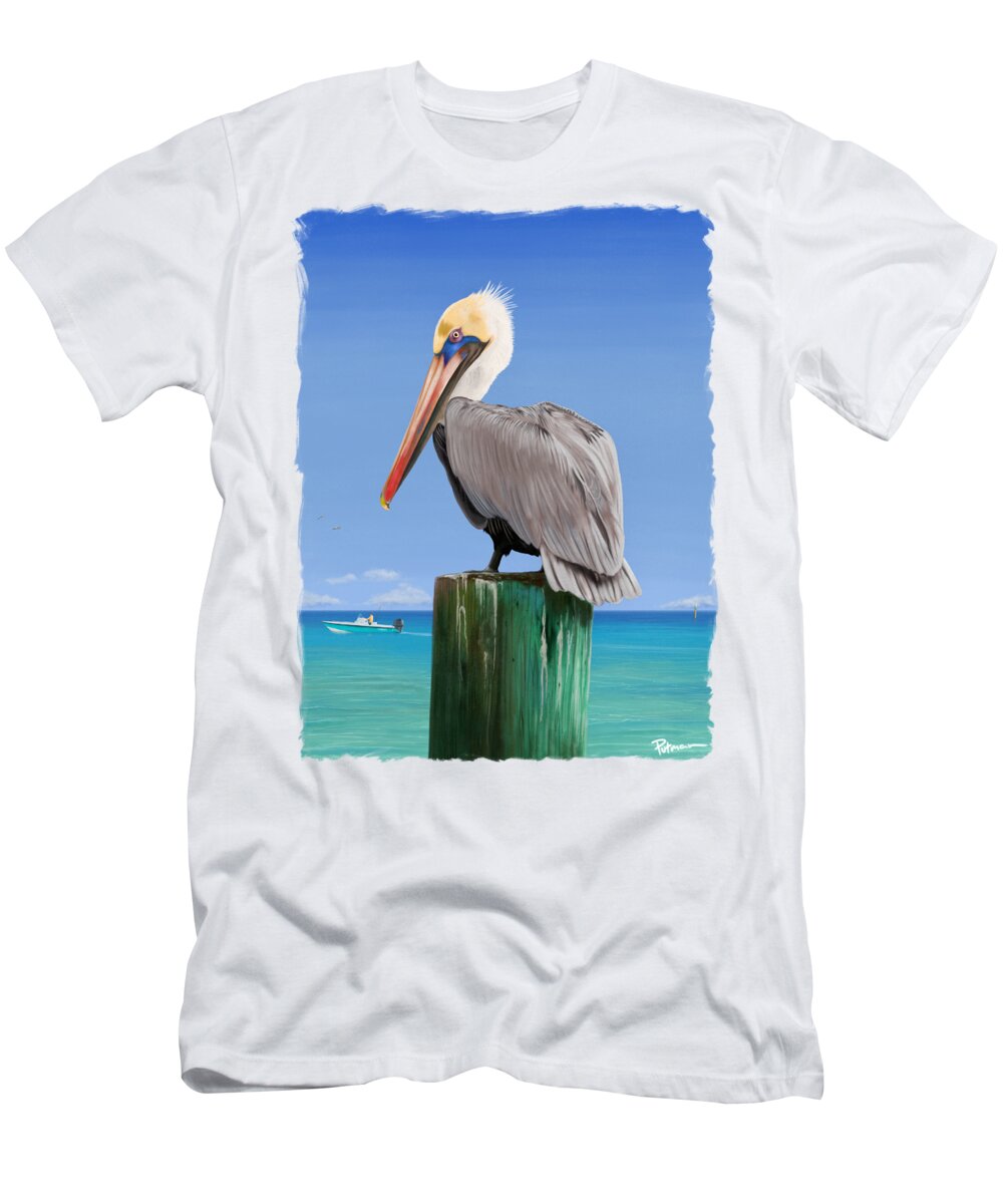 Pelican T-Shirt featuring the digital art Pelicans Post by Kevin Putman
