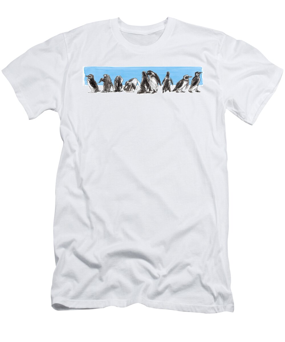 Magellanic Penguins T-Shirt featuring the mixed media Penguins by Judith Kunzle