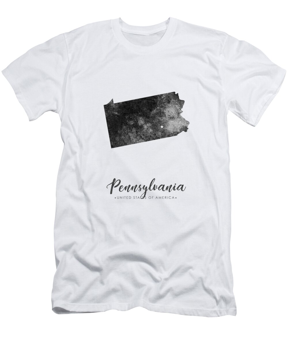 Pennsylvania T-Shirt featuring the mixed media Pennsylvania State Map Art - Grunge Silhouette by Studio Grafiikka
