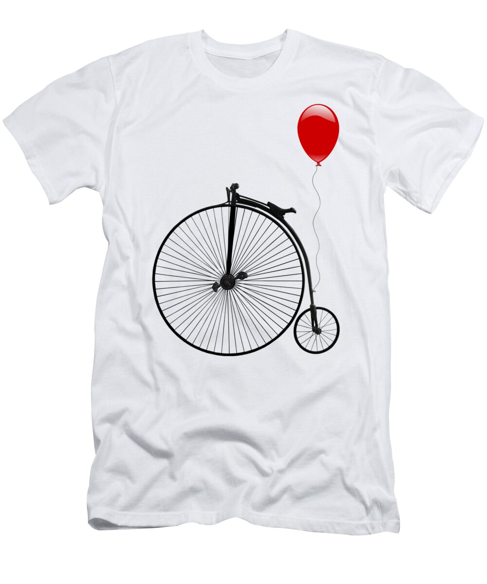 Penny Farthing T-Shirt featuring the photograph Penny Farthing With Red Balloon by Gill Billington