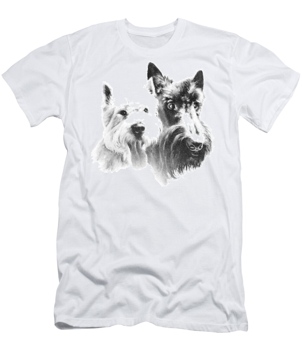Monochrome T-Shirt featuring the digital art Pepsi and Max by Charmaine Zoe