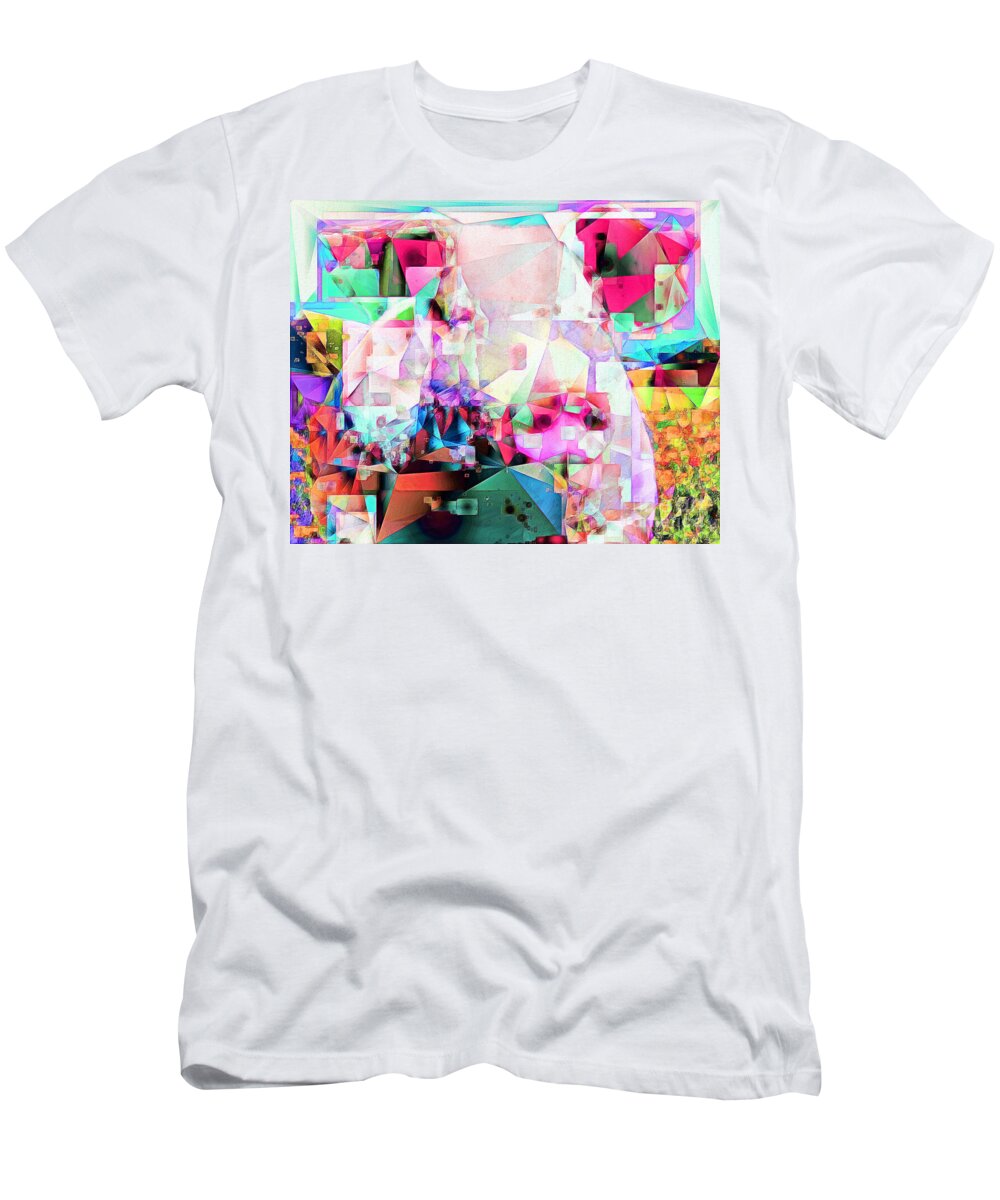 Wingsdomain T-Shirt featuring the photograph Pig in Field in Abstract Cubism 20170413 by Wingsdomain Art and Photography