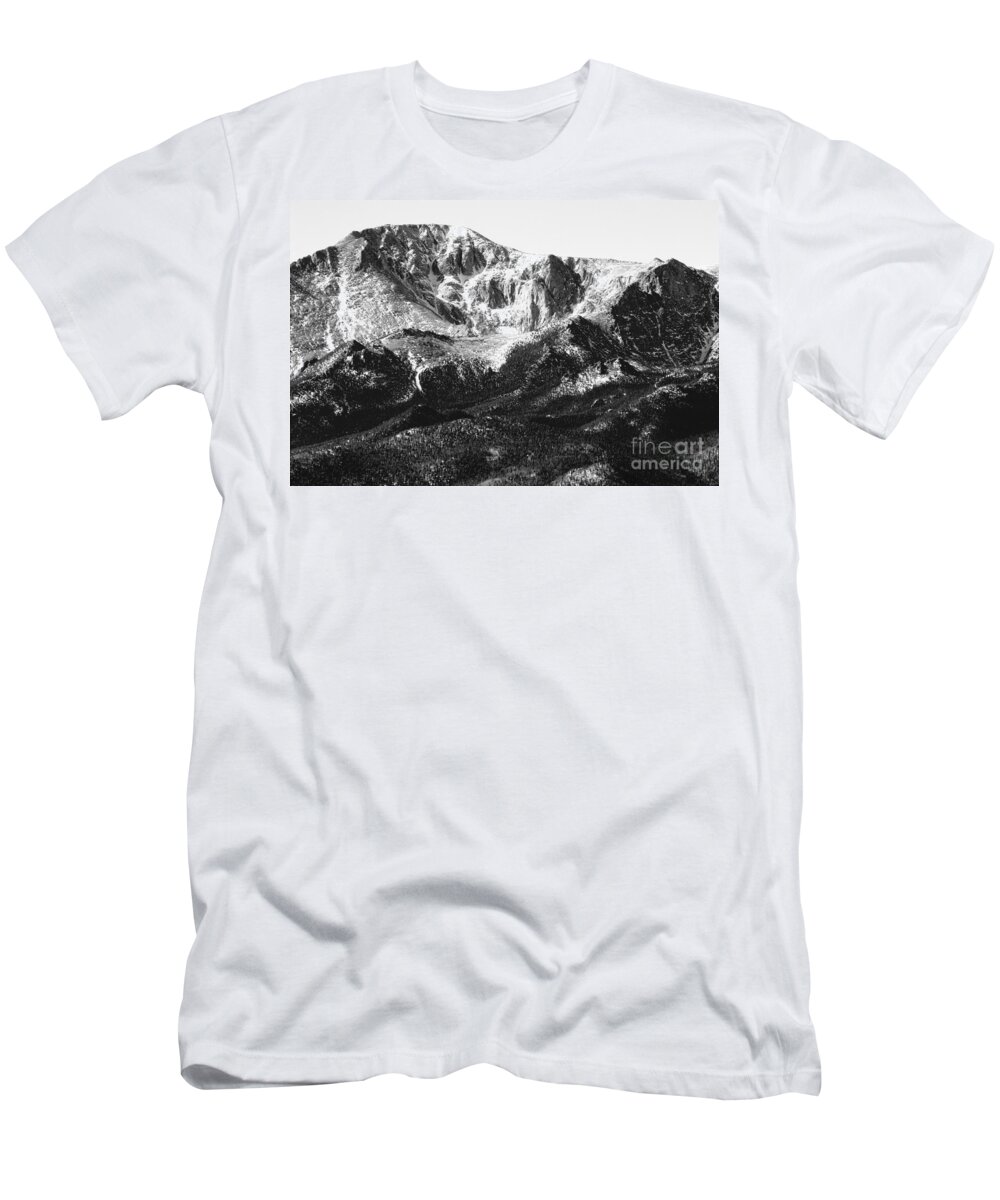 Bald Mountain T-Shirt featuring the photograph Pikes Peak Black and White in Wintertime by Steven Krull