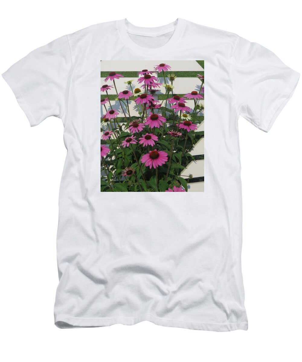 Flowers T-Shirt featuring the photograph Pink on the Fence by Jeanette Oberholtzer