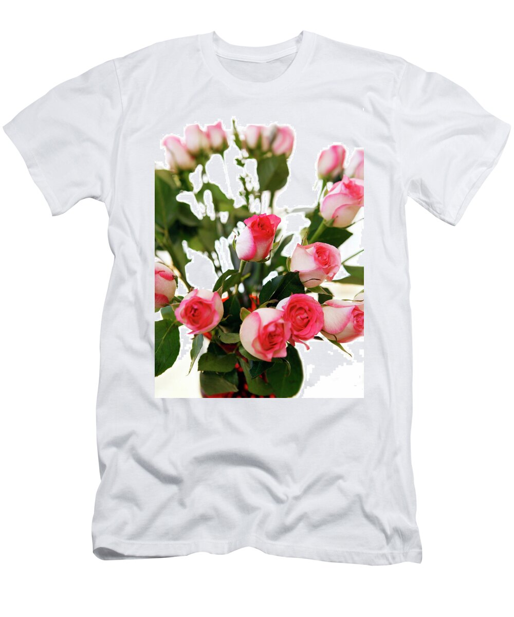 Pink T-Shirt featuring the photograph Pink Trimmed Roses by Marilyn Hunt