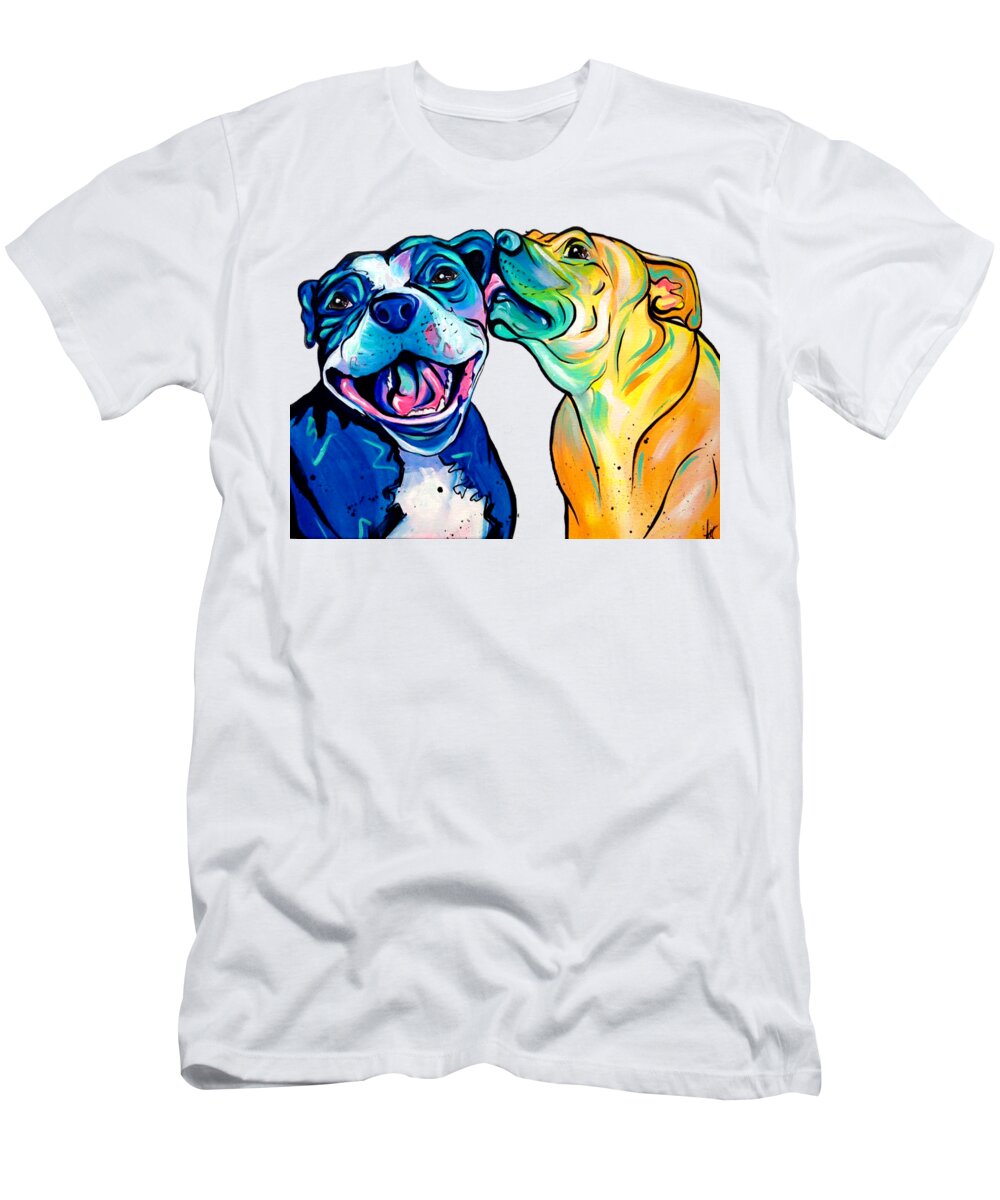Dog T-Shirt featuring the painting Pitbull Kisses by Abbi Kay
