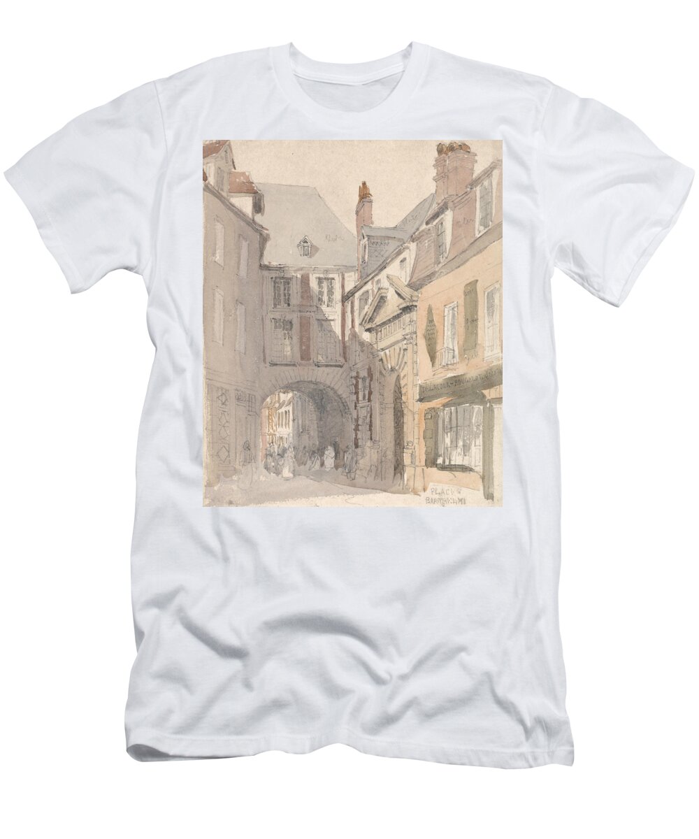 19th Century Art T-Shirt featuring the painting Place St. Barthelemy, Rouen by David Cox