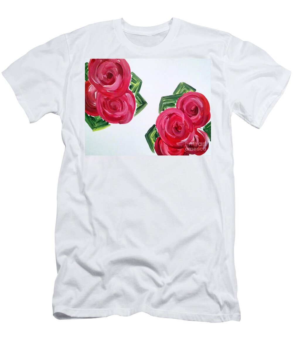 Peonies Pink T-Shirt featuring the painting Playful Peonies by Jilian Cramb - AMothersFineArt