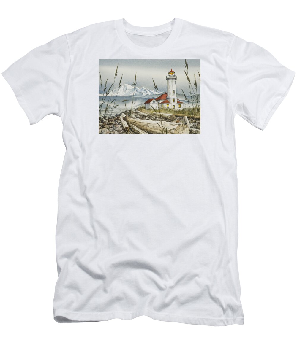 Lighthouse Fine Art Print T-Shirt featuring the painting Point Wilson Lighthouse by James Williamson