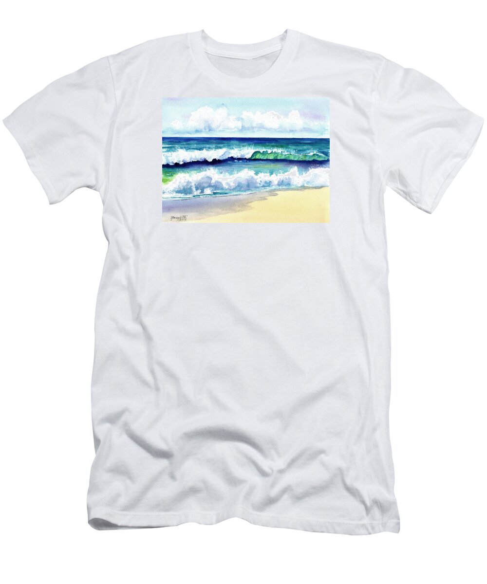 Kauai T-Shirt featuring the painting Polhale Waves 3 by Marionette Taboniar