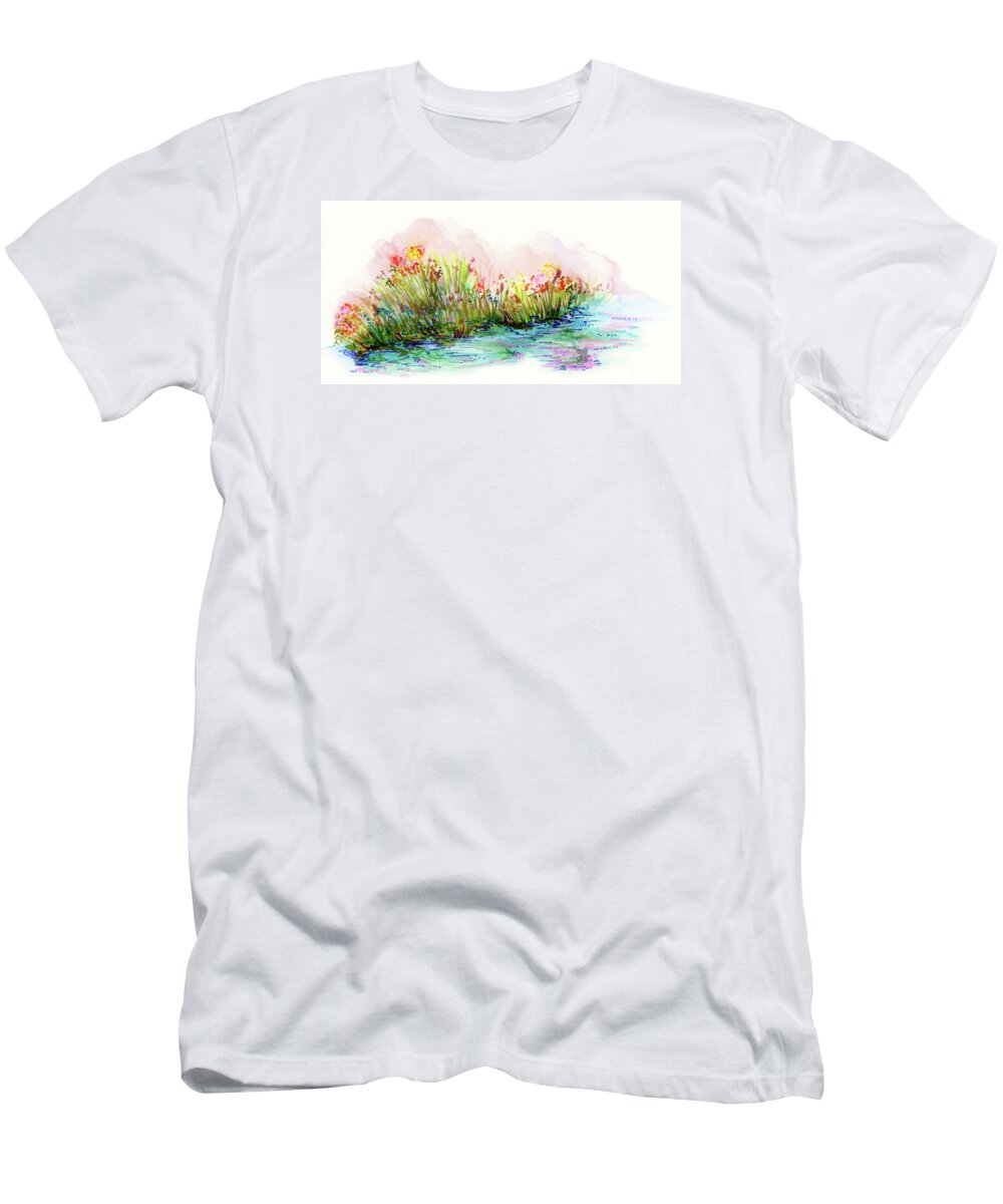 Pond T-Shirt featuring the painting Sunrise Pond by Lauren Heller