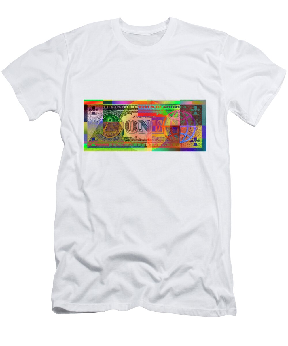 'visual Art Pop' Collection By Serge Averbukh T-Shirt featuring the digital art Pop-Art Colorized One U. S. Dollar Bill Reverse by Serge Averbukh