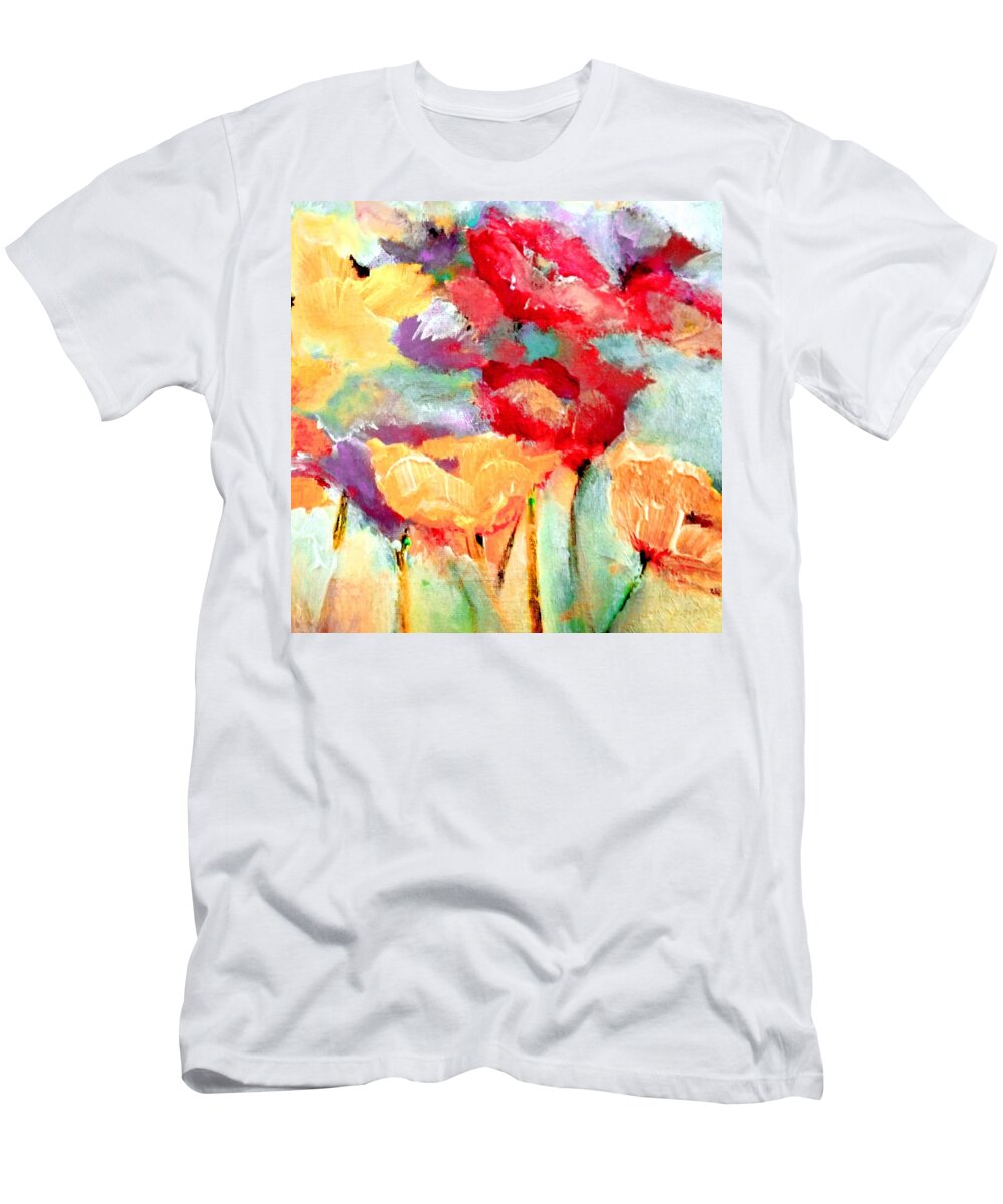 Orange T-Shirt featuring the digital art Poppy Orange Red and Plum by Lisa Kaiser