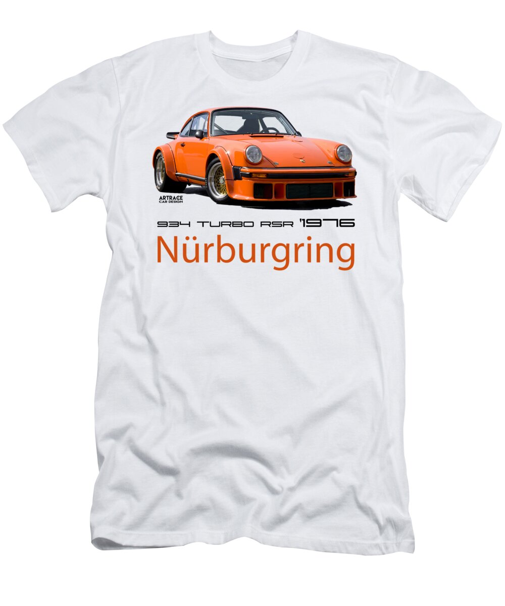 Porsche 934 T-Shirt featuring the digital art Porsche Carrera RSR Nurburgring German Retro Sports Car by Artem Sinitsyn