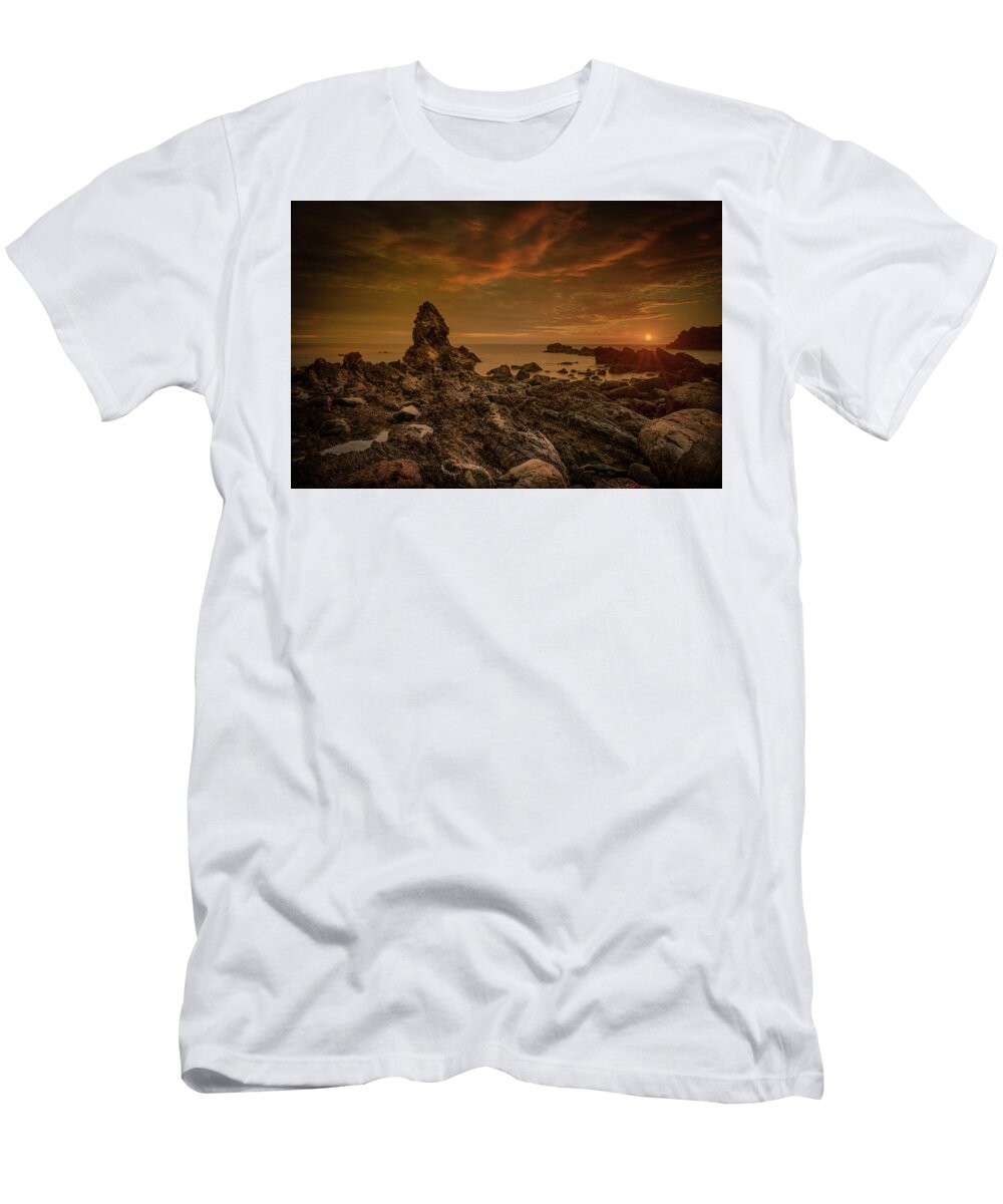 Anglesey T-Shirt featuring the photograph Porth Saint Beach at Sunset. by Andy Astbury