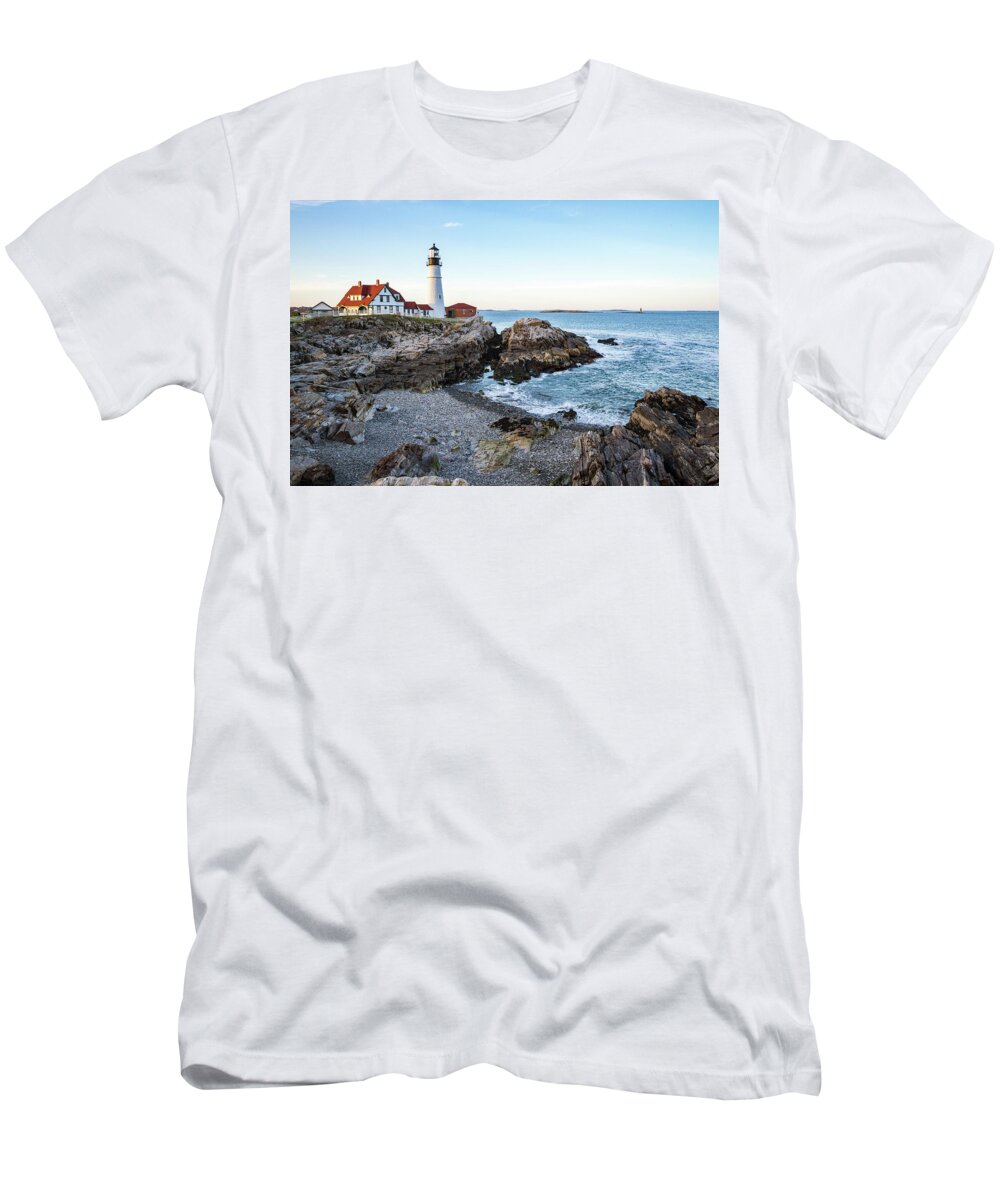 Cape Elizabeth T-Shirt featuring the photograph Portland Headlight and Ram Island Light by Robert Clifford