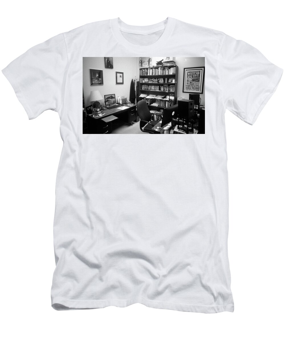 College T-Shirt featuring the photograph Portrait of a Film/TV Professor's Office by Jeremy Butler