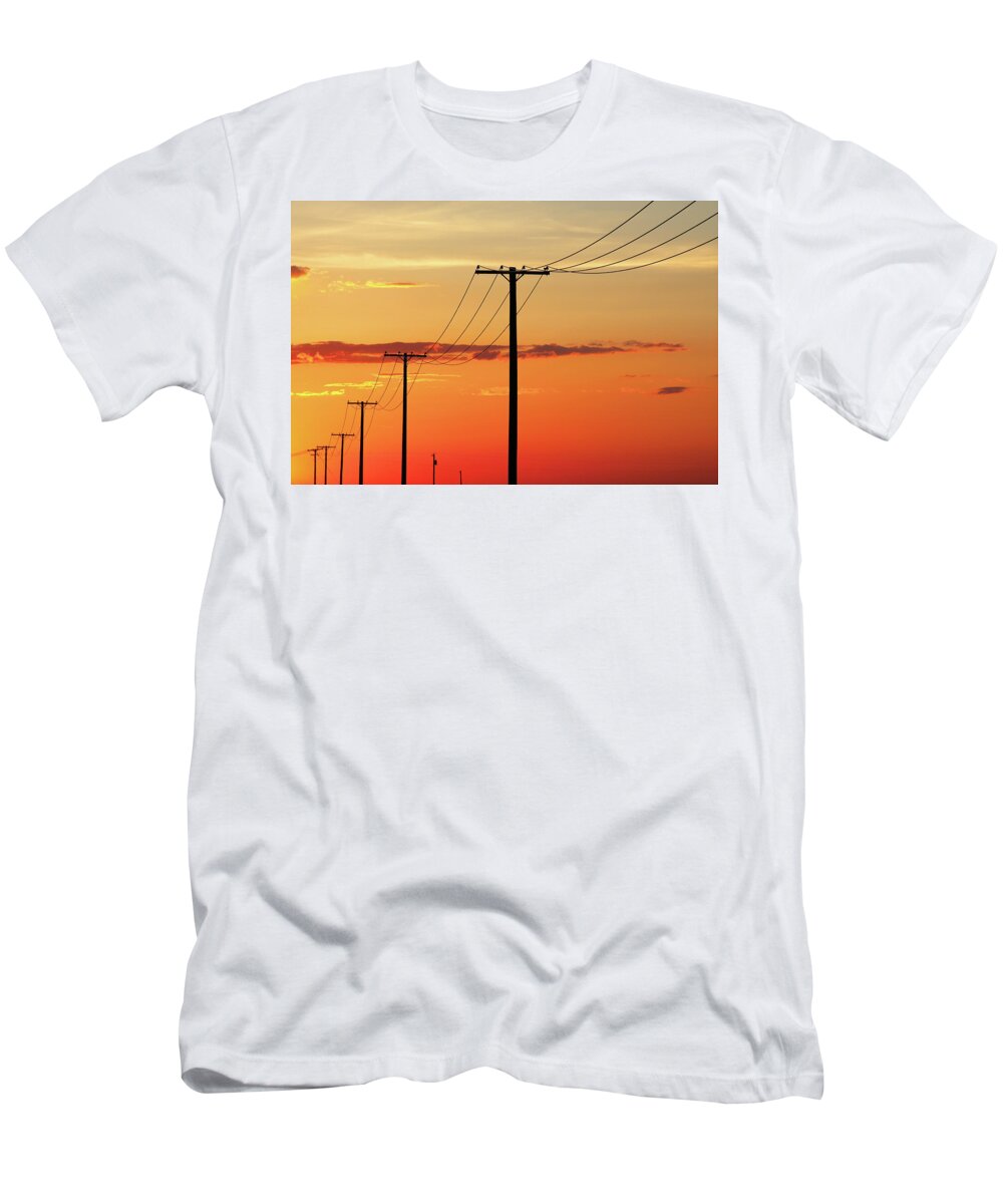 Electrical T-Shirt featuring the photograph Power Line Silhouette by Todd Klassy
