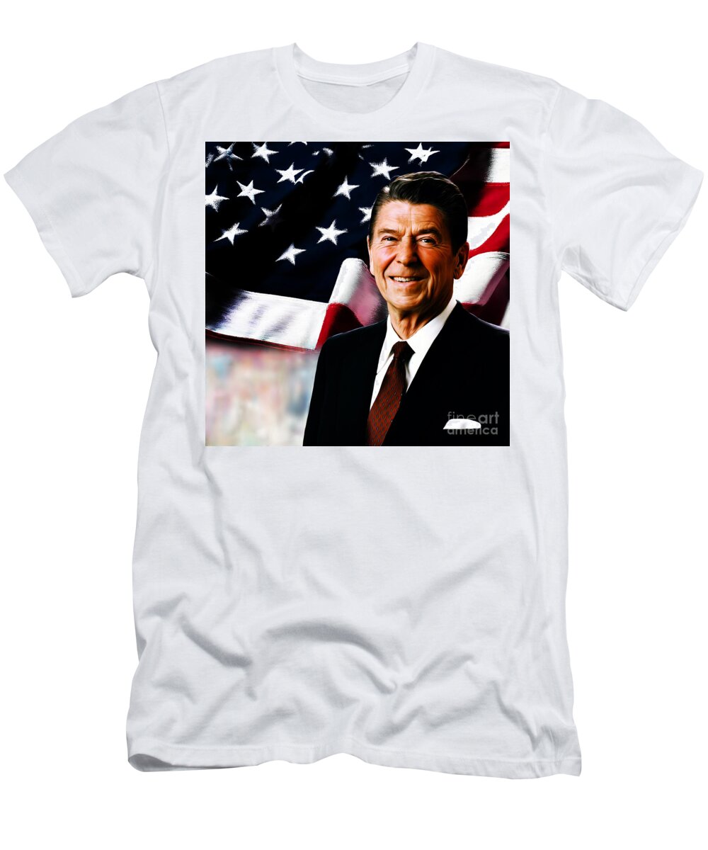 Canvas Print T-Shirt featuring the painting President Ronald Reagan by Gull G