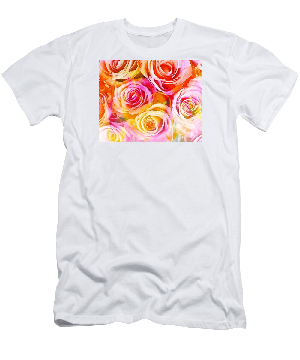 Pink Roses T-Shirt featuring the photograph Printed by Clare Bevan