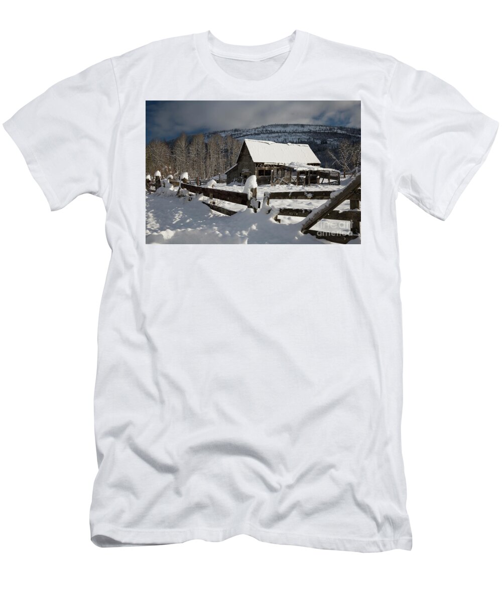 Bonners Ferry T-Shirt featuring the photograph Purcell Mtn Barn by Idaho Scenic Images Linda Lantzy
