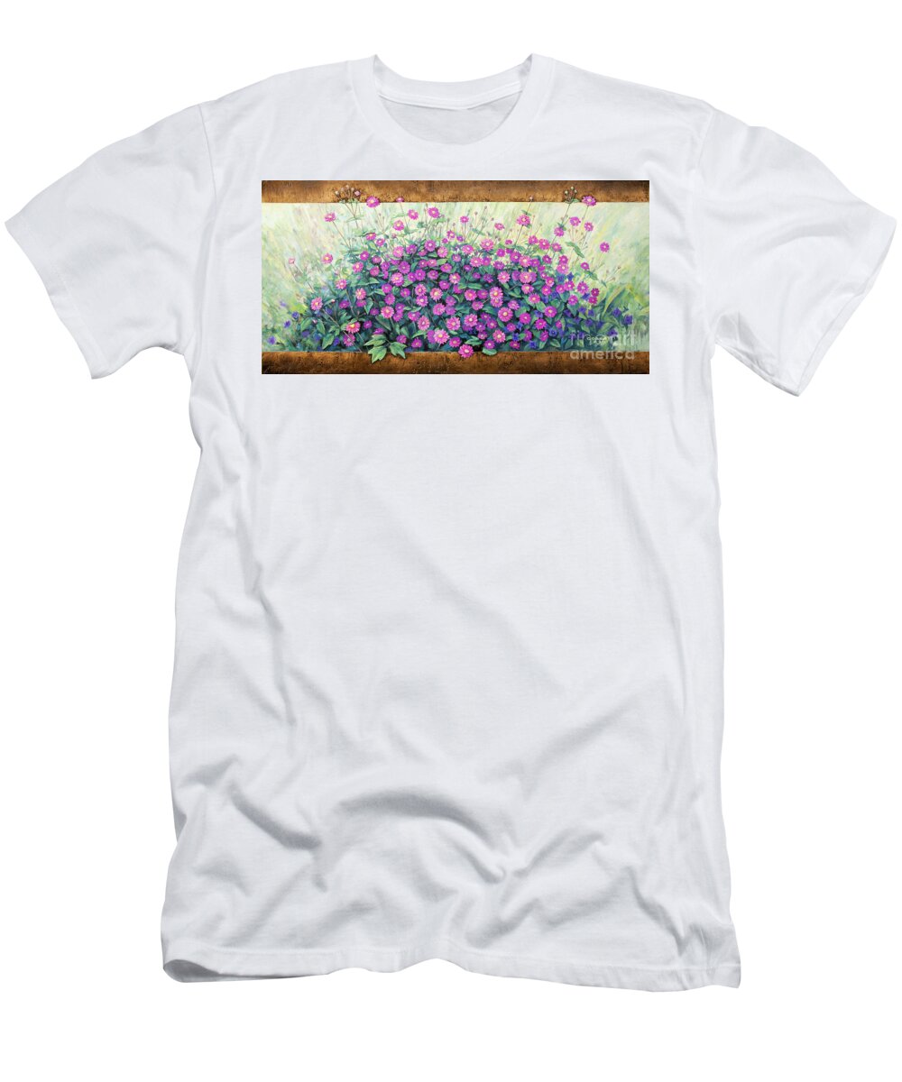 Flowers T-Shirt featuring the painting Purple and Pink Flowers by Robert Corsetti