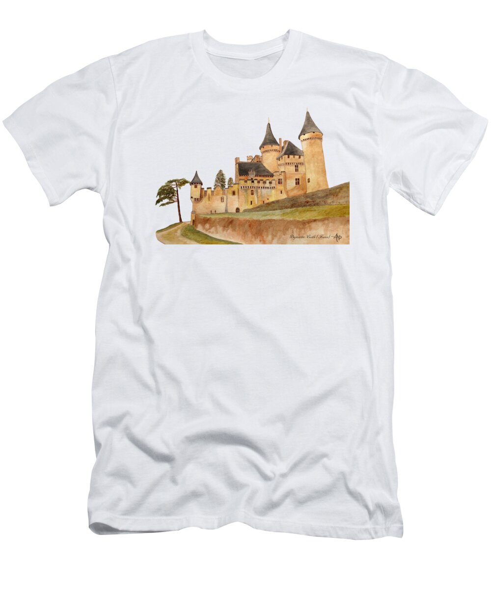 Castle T-Shirt featuring the painting Puymartin Castle by Angeles M Pomata