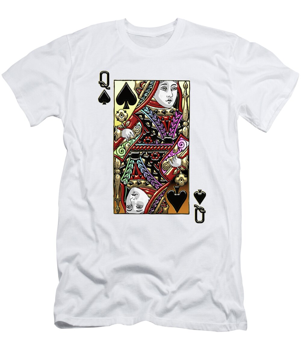 Queen Of Spades Over White Leather T-Shirt for Sale by Serge Averbukh