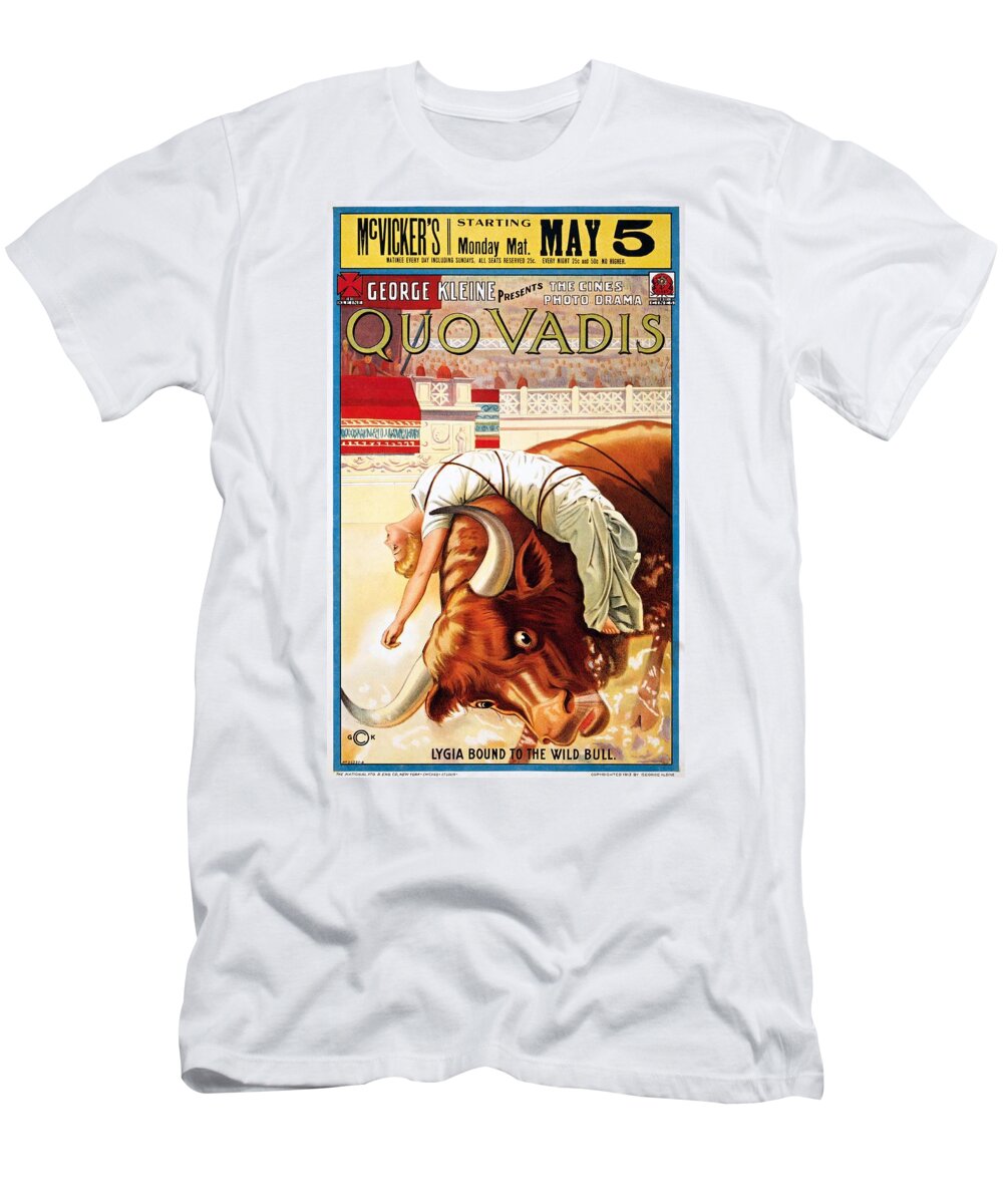 1913 T-Shirt featuring the painting Quo Vadis, Lygia bound to the wild bull, movie poster, 1913 by Vincent Monozlay