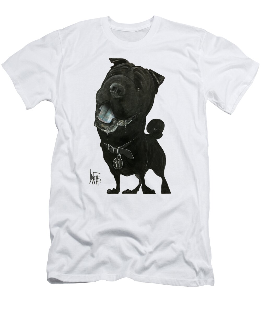 Pet Portrait T-Shirt featuring the drawing Rabbach 3017 by Canine Caricatures By John LaFree