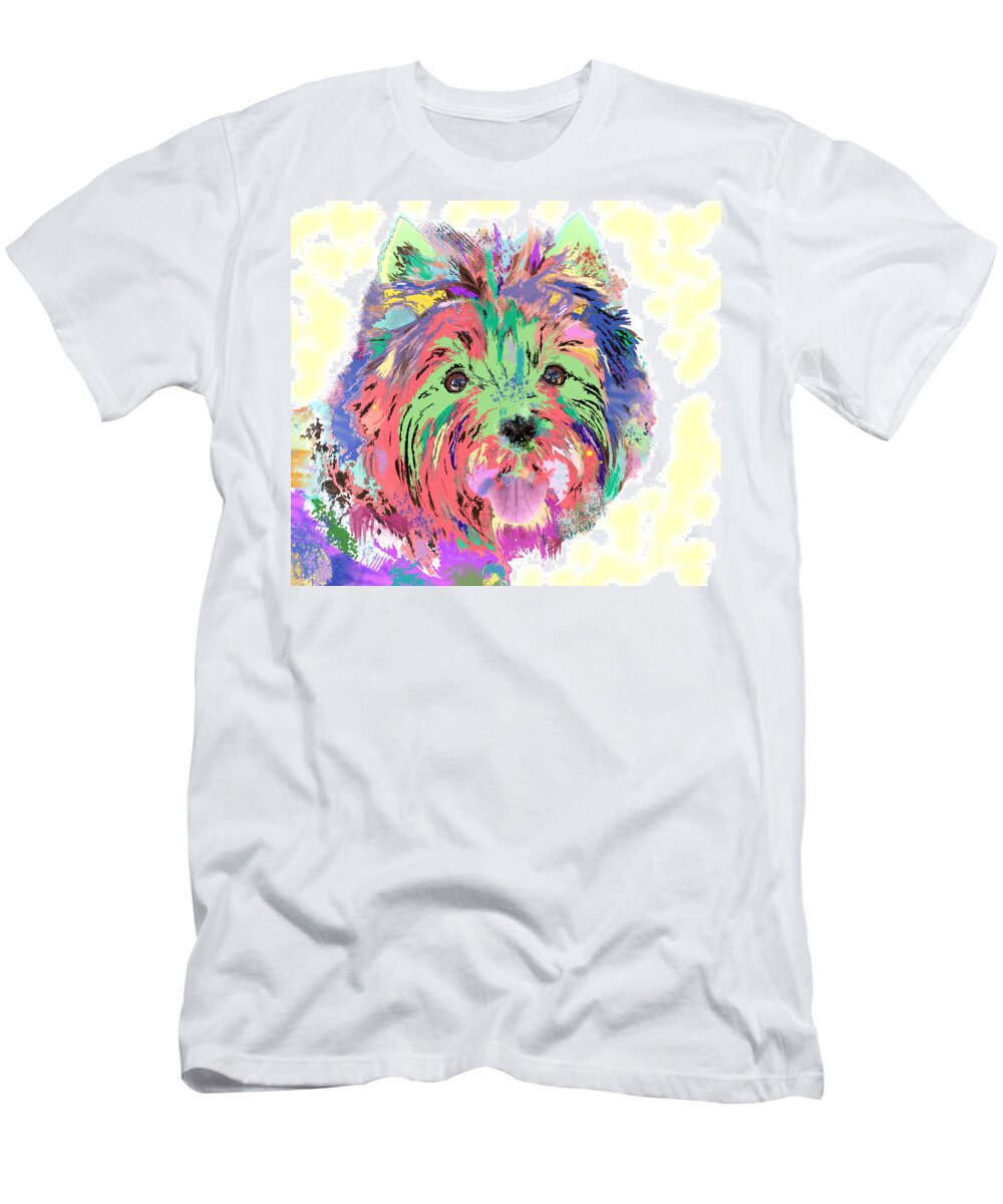 Rainbow T-Shirt featuring the painting Rainbow Toto . Colorful Dog by Renee Trenholm