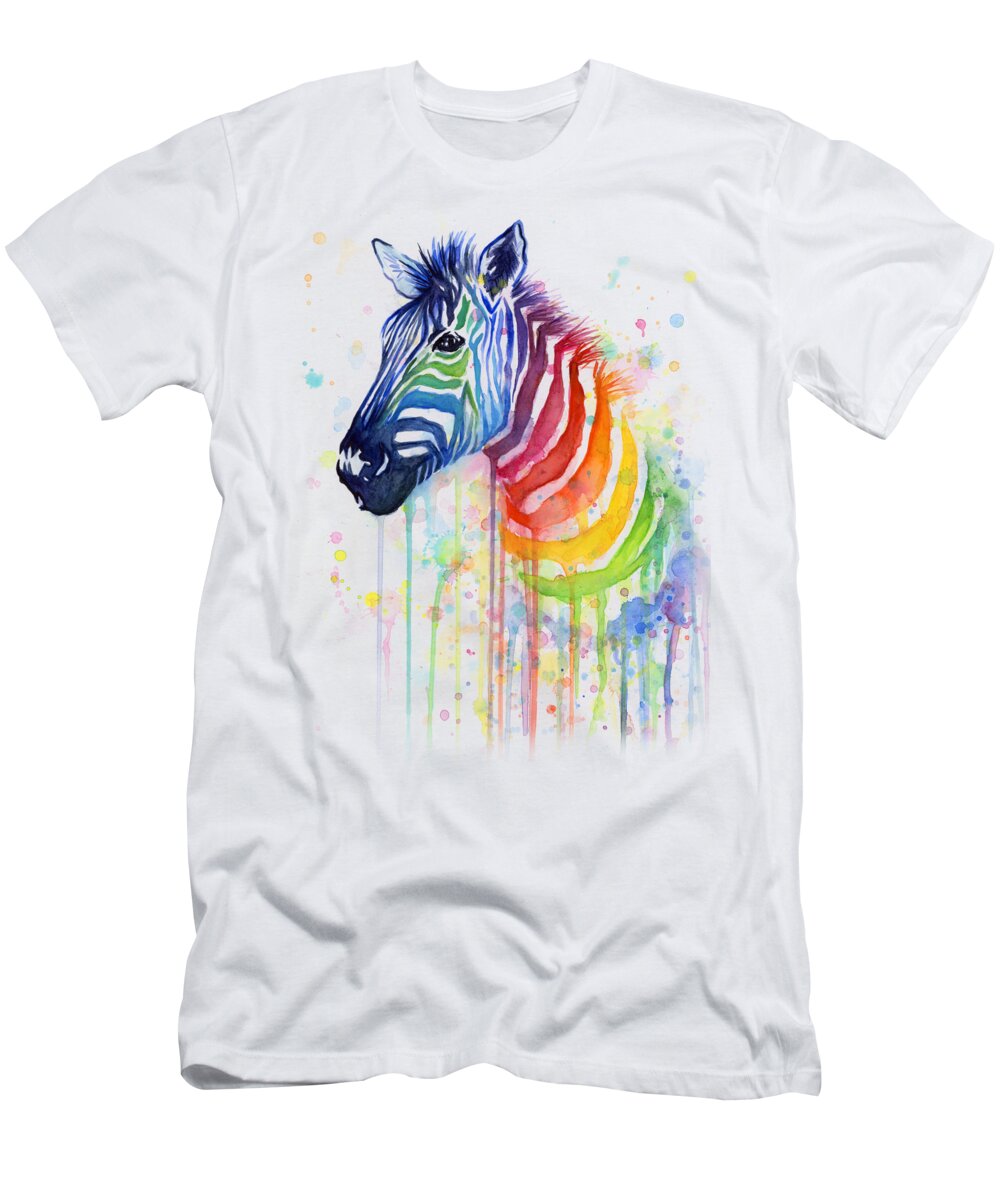 Rainbow T-Shirt featuring the painting Rainbow Zebra - Ode to Fruit Stripes by Olga Shvartsur