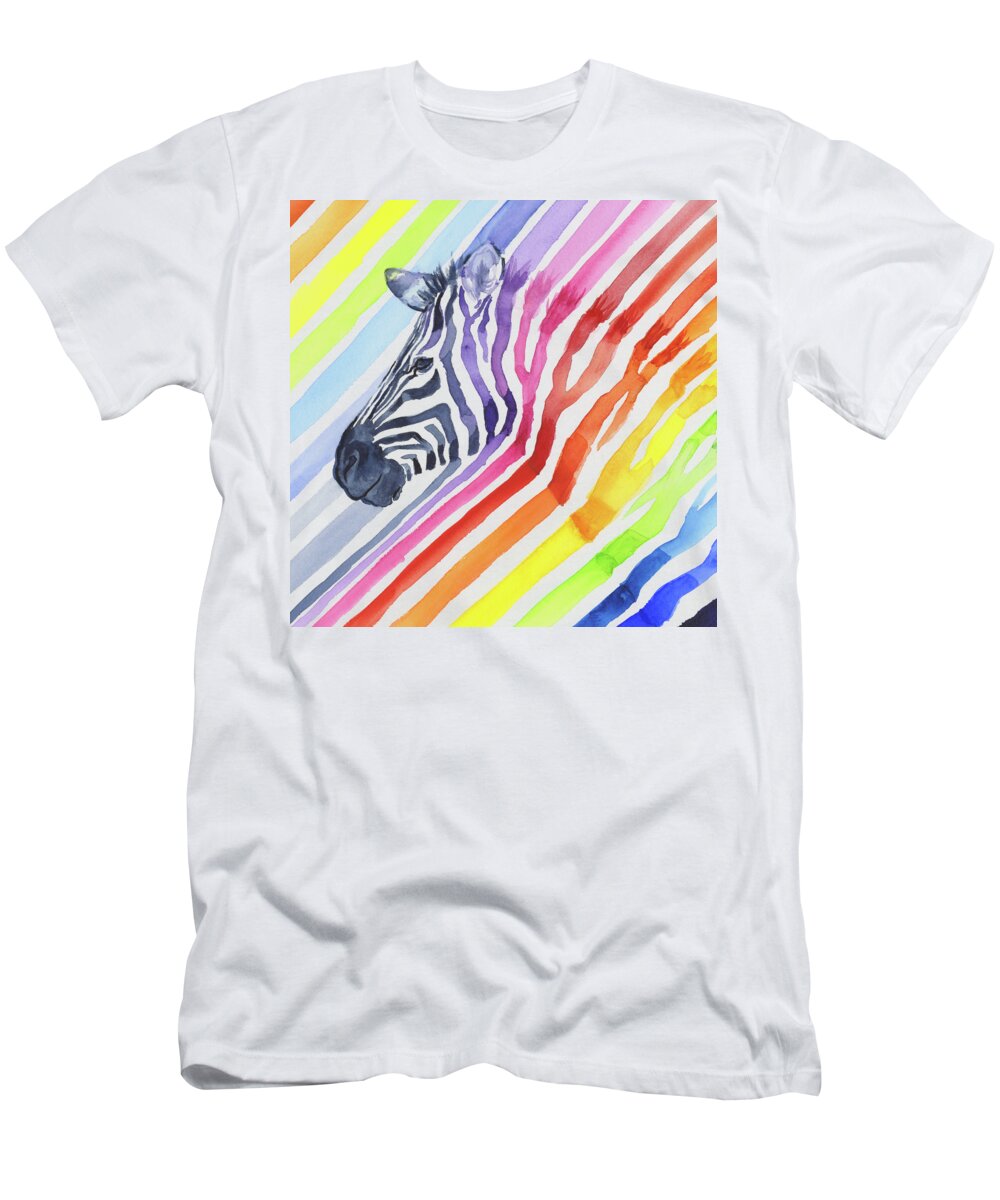 Rainbow T-Shirt featuring the painting Rainbow Zebra Pattern by Olga Shvartsur