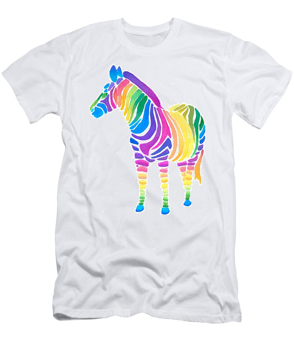  Art T-Shirt featuring the painting Rainbow Zebra by Sarah Krafft