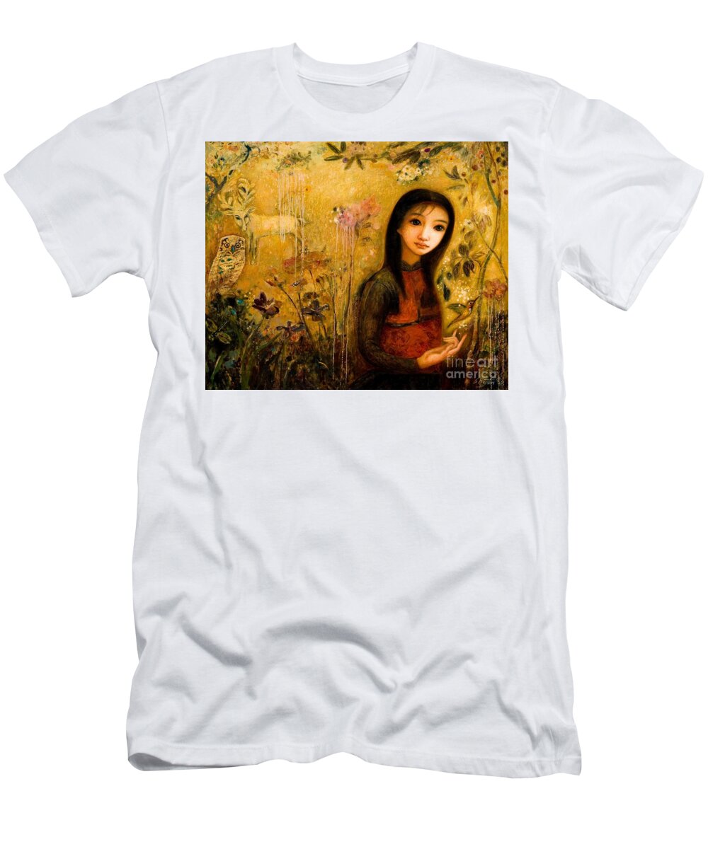 Portrait T-Shirt featuring the painting Raining Garden by Shijun Munns
