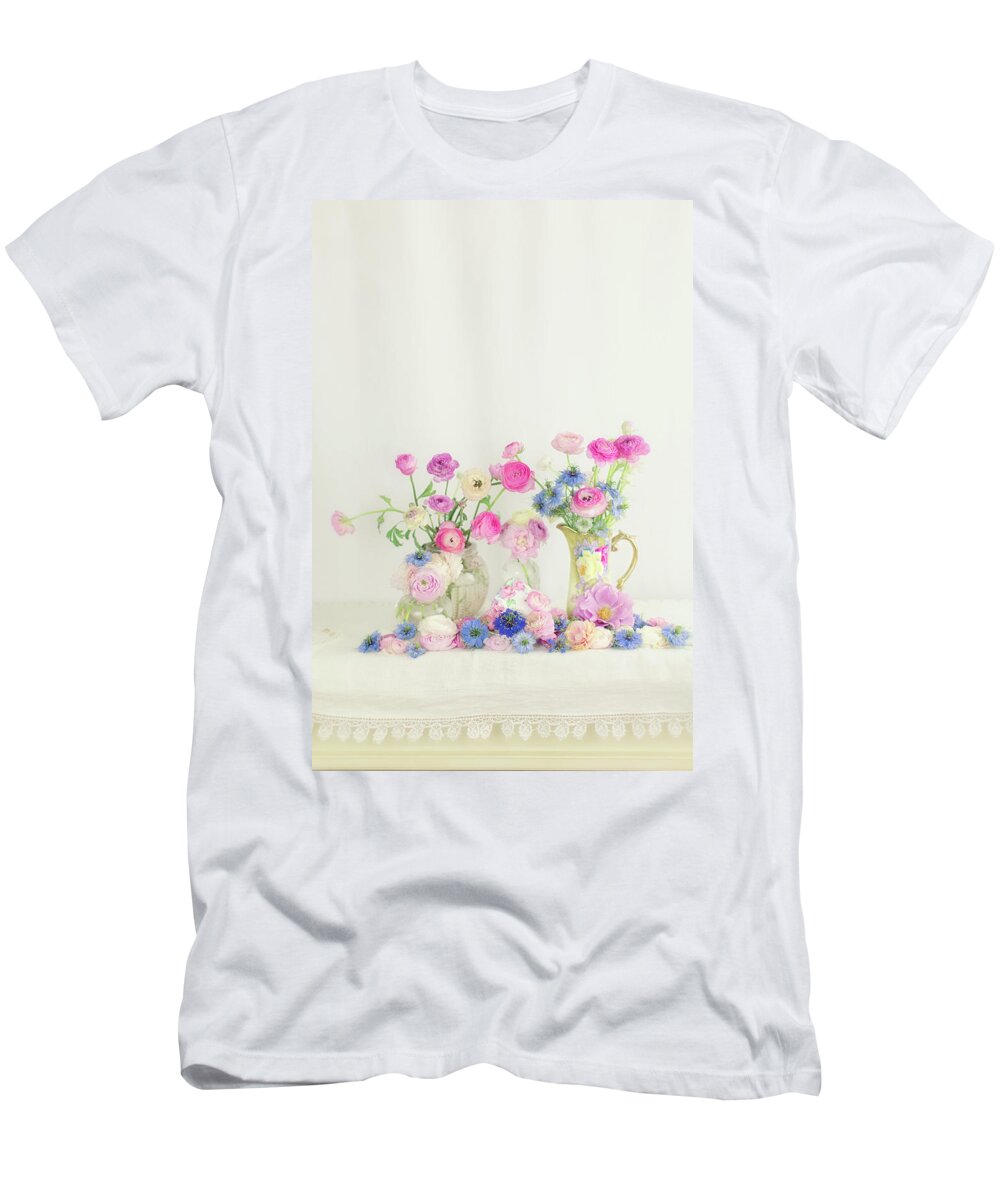 Floral T-Shirt featuring the photograph Ranunculus with Love in a Mist by Susan Gary