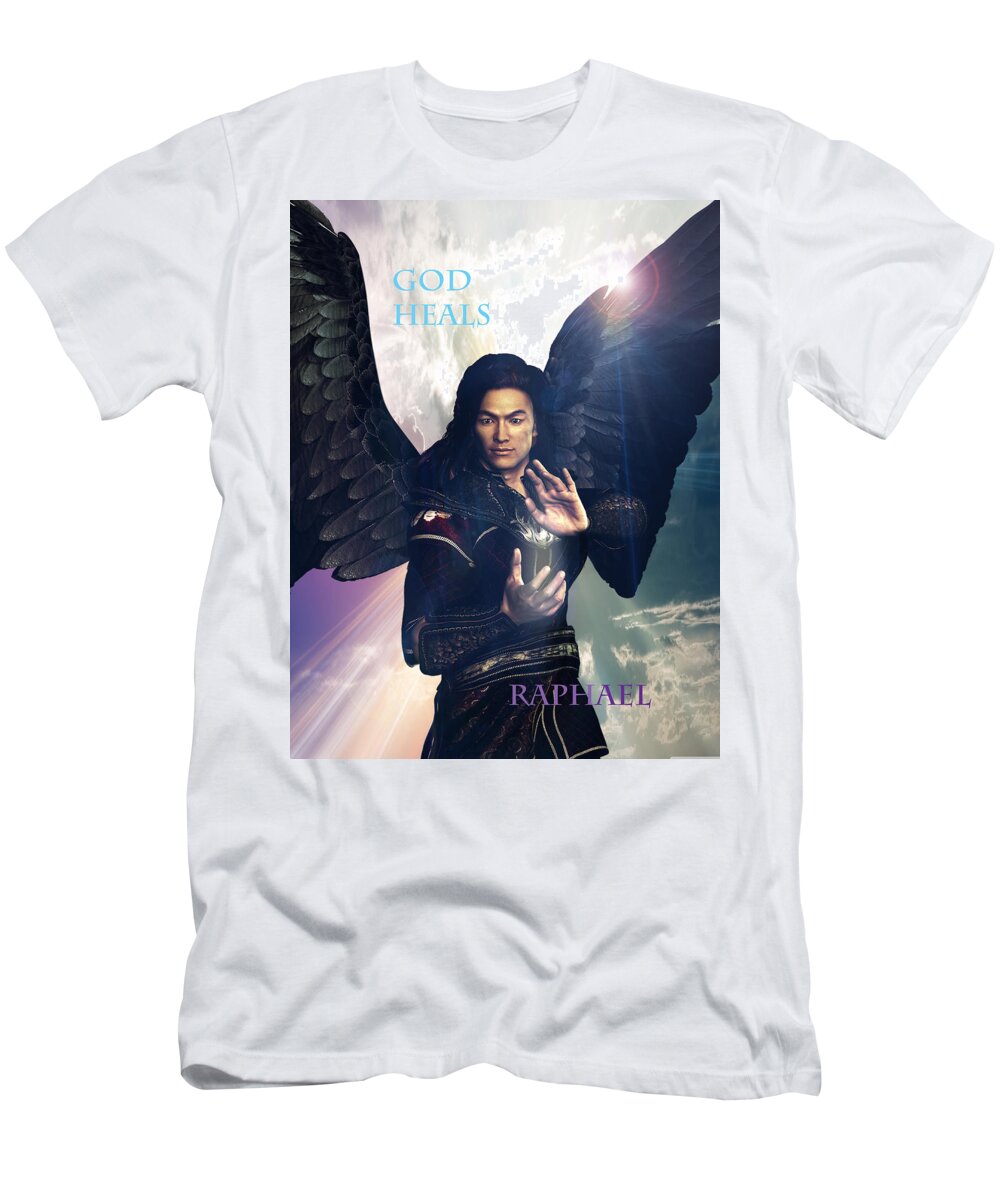 Archangel T-Shirt featuring the painting Raphael Heals 7 by Suzanne Silvir