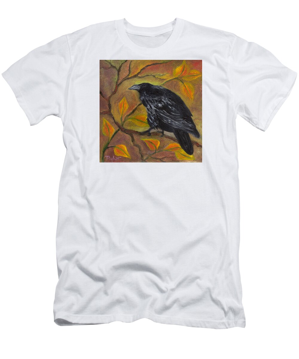 Autumn T-Shirt featuring the painting Raven on a Limb by FT McKinstry