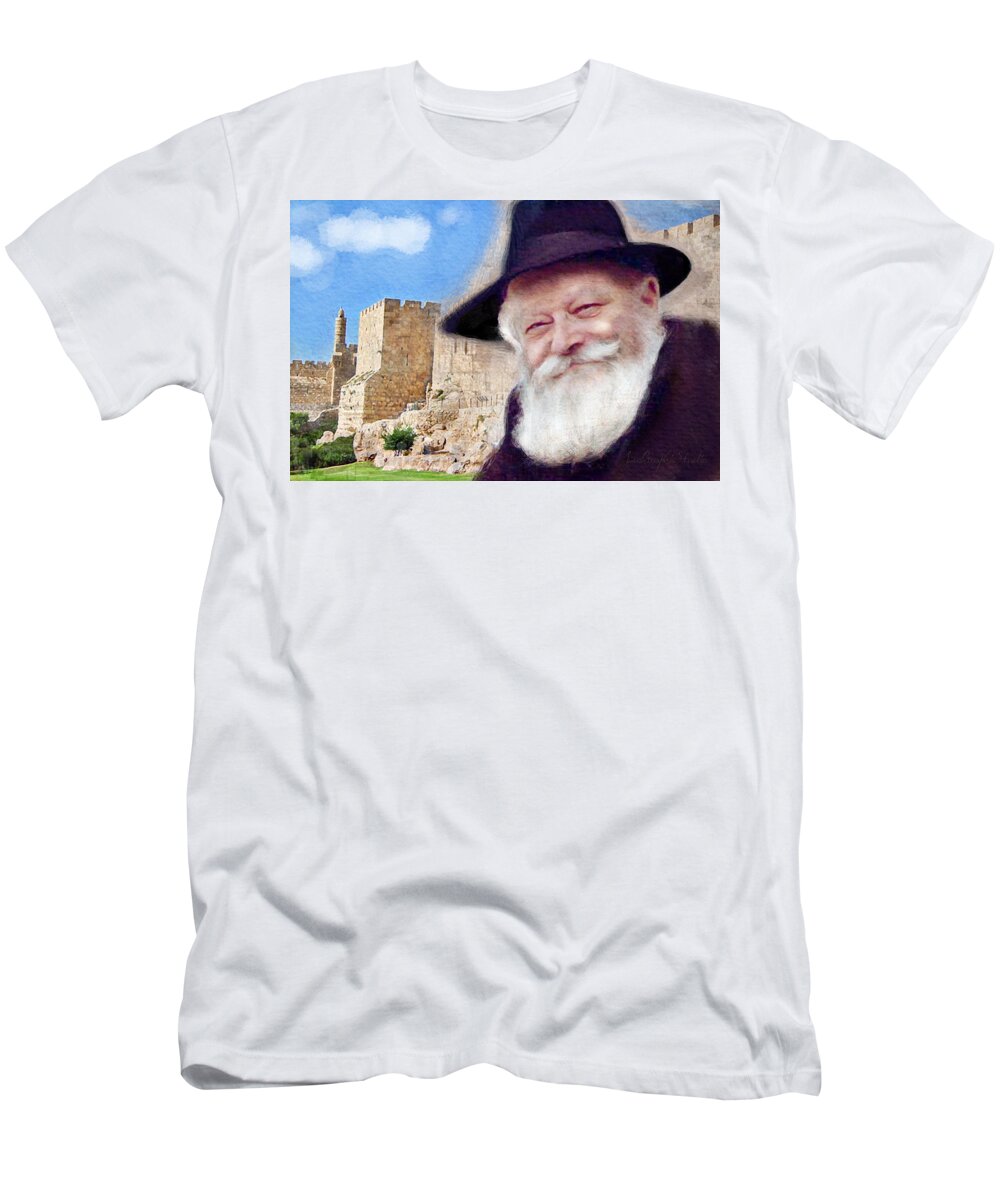 Rebbe T-Shirt featuring the digital art Rebbe with Temple by Luz Graphic Studio