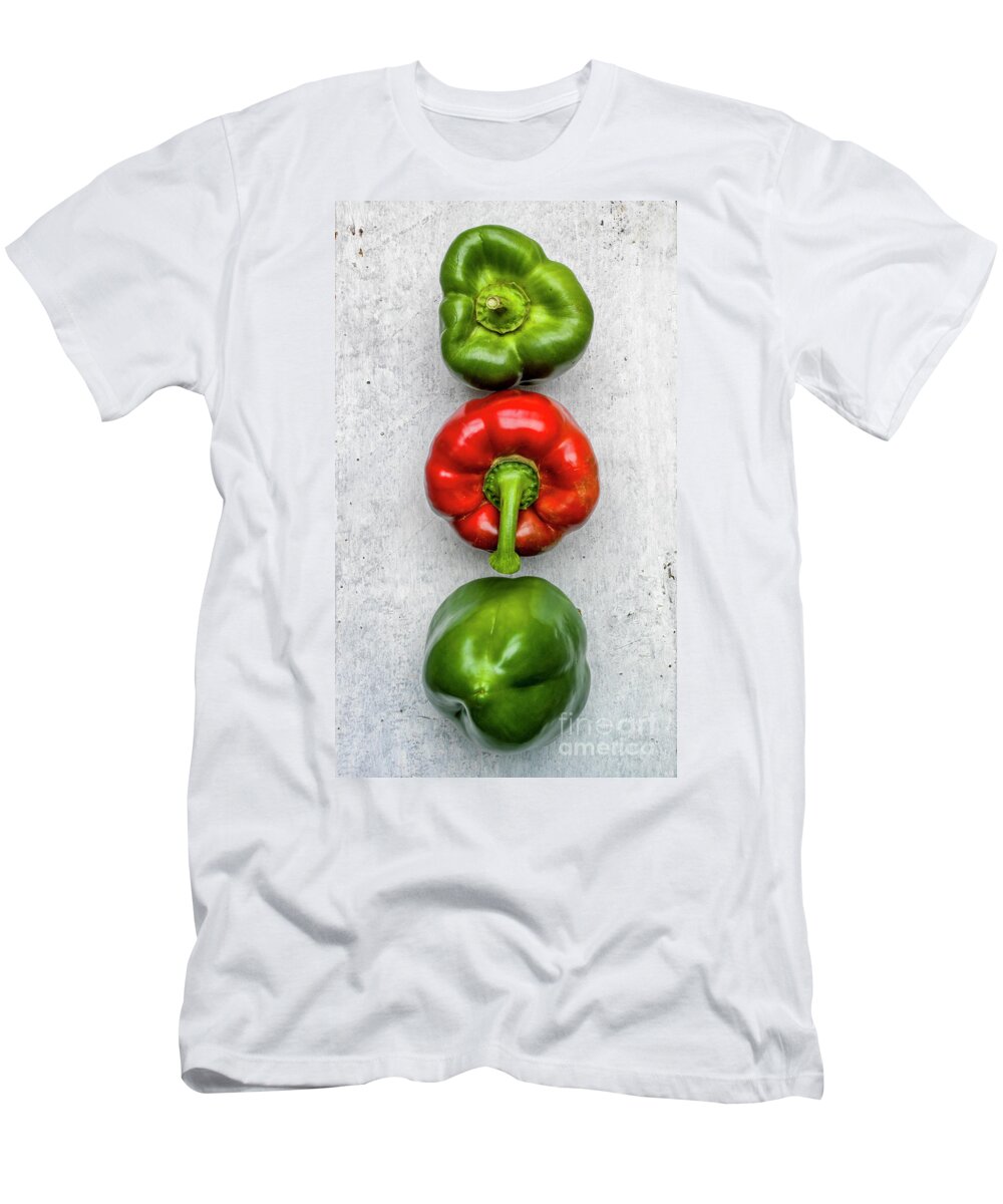 Bell Pepper T-Shirt featuring the photograph Red and green peppers by Bernard Jaubert
