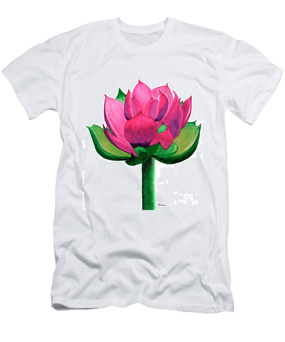 619 T-Shirt featuring the painting Red and Pink Lotus Floral Watercolor Painting 619 by Ricardos Creations