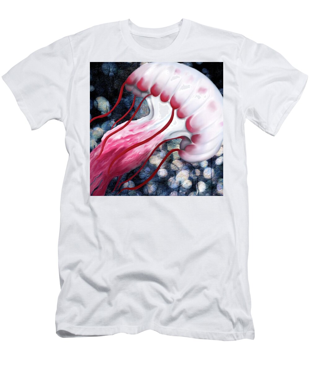 Jellyfish T-Shirt featuring the digital art Red and White Jellyfish by Sand And Chi