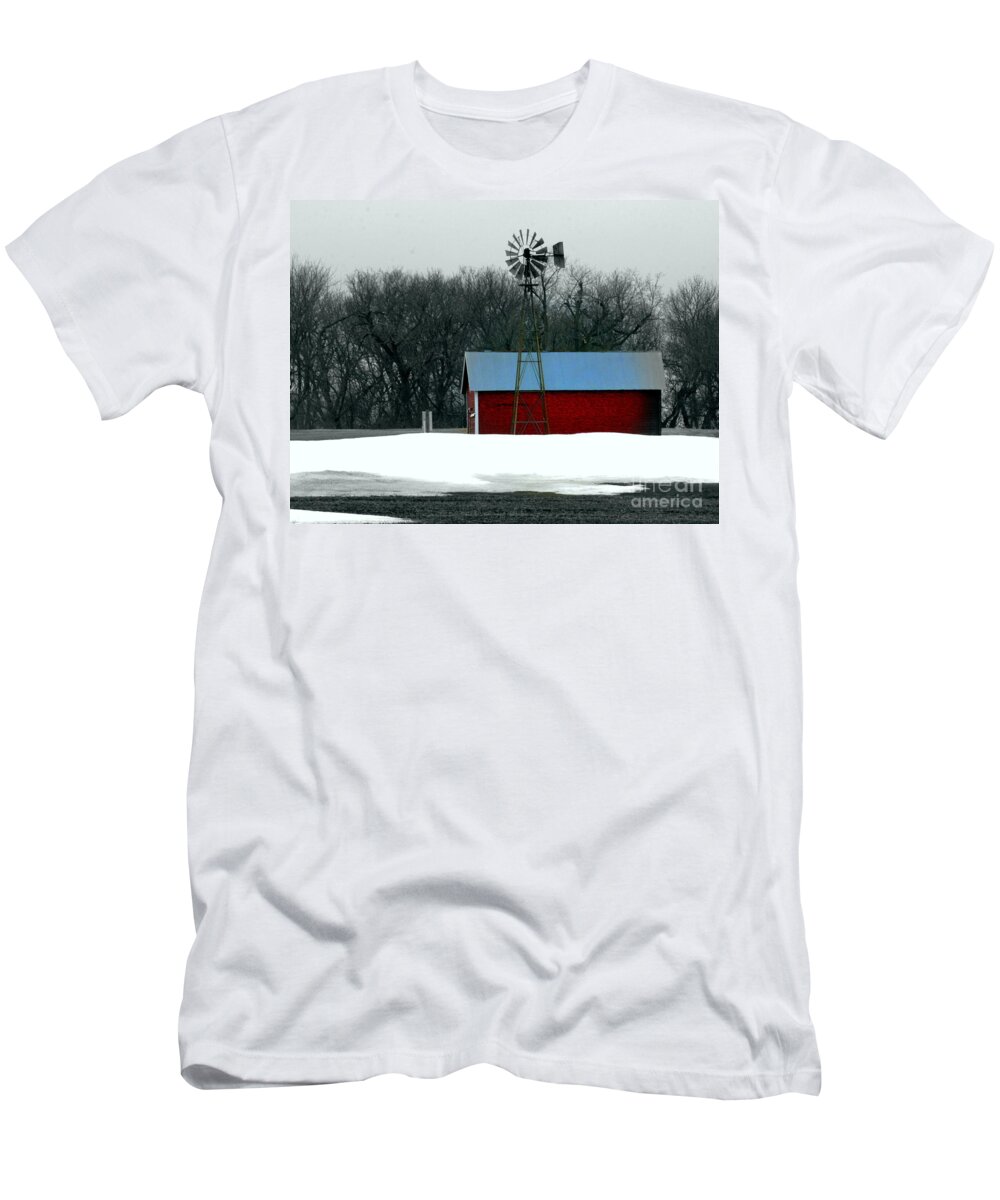 Red Barn T-Shirt featuring the photograph Red Barn and Windmill by Julie Lueders 
