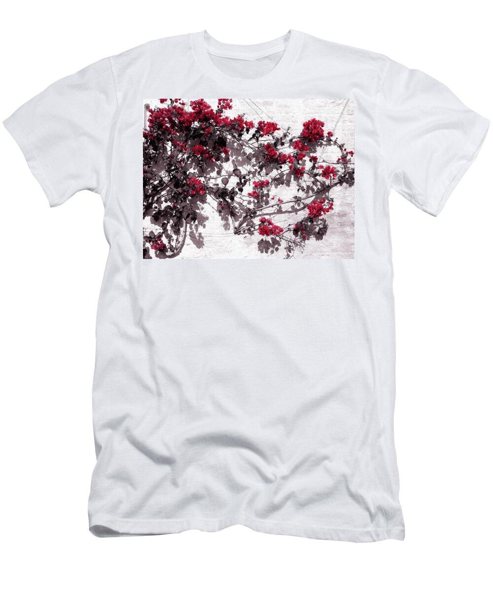 Red Flower T-Shirt featuring the painting Red Flowers on White Walls by AM FineArtPrints