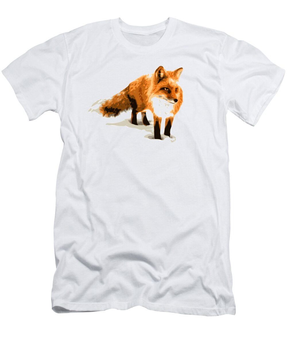Fox T-Shirt featuring the digital art Red Fox in Winter by DB Artist
