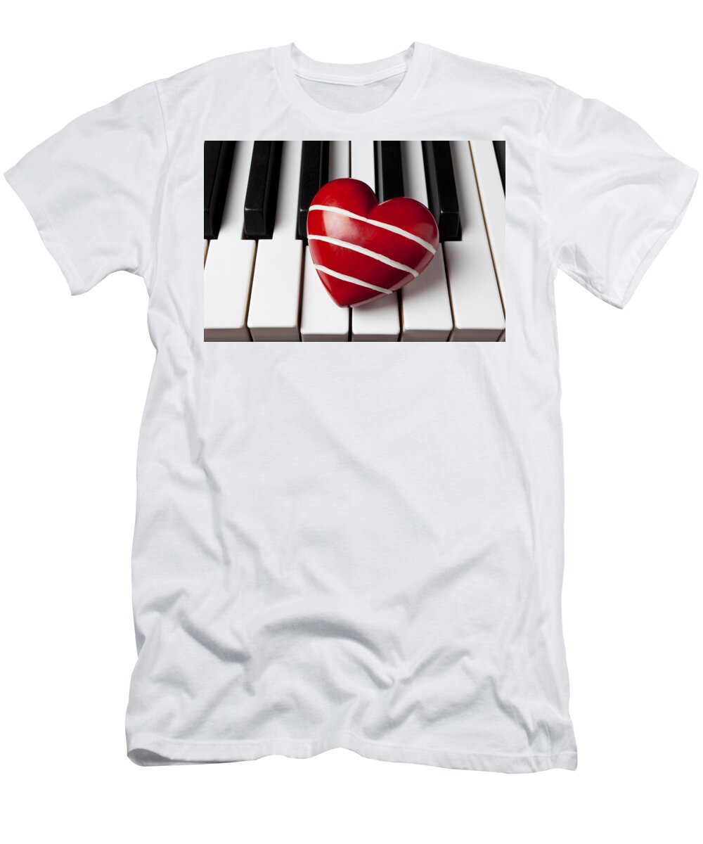 Red T-Shirt featuring the photograph Red heart with stripes by Garry Gay